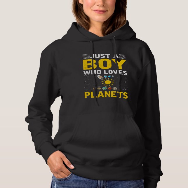 Just A Boy Who Loves Planets I Astronomy T Shirt (Framsida)