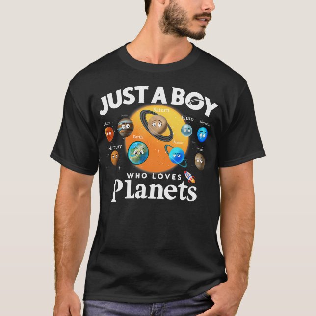 Just A Boy Who Loves Planets Solar System Astrolog T Shirt (Framsida)