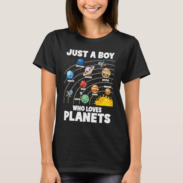 Just A Boy Who Loves Planets Solar System Astrolog T Shirt (Framsida)