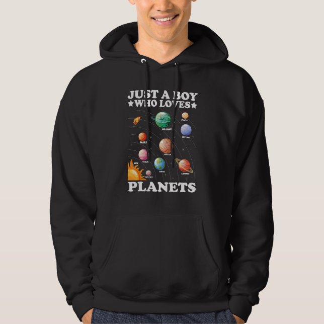 Just A Boy Who Loves Planets Solar System Space Sc Hoodie (Framsida)