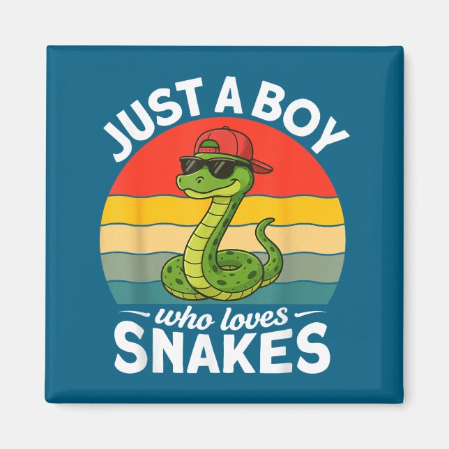 Just A Boy Who Loves Snakes Funny Snake Reptile Ki Magnet (Framsidan)