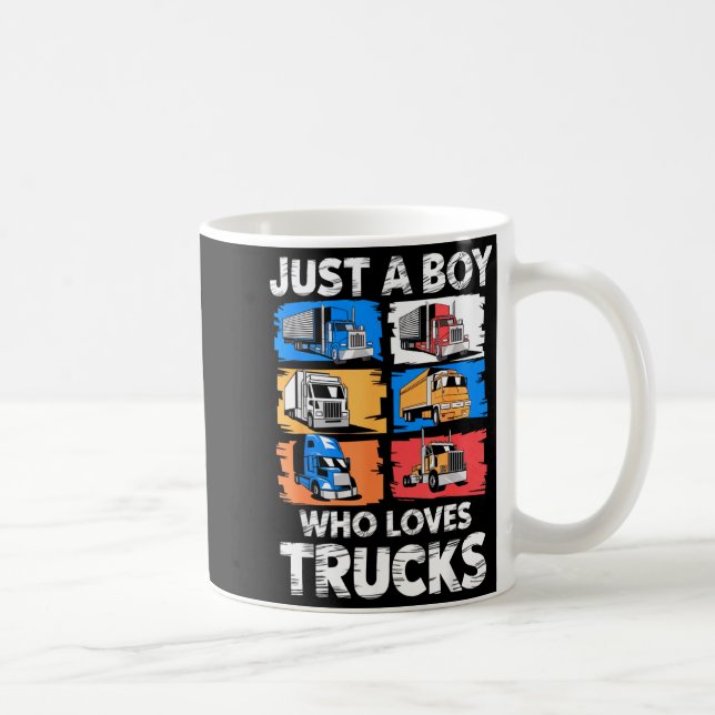 Just A Boy Who Loves Trucks Funny Semi Truck Lover Kaffemugg (Höger)