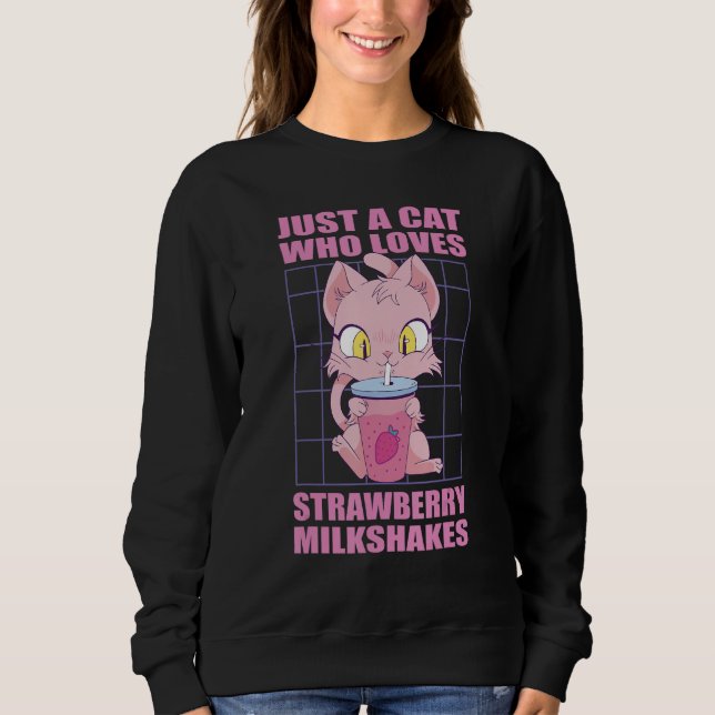 Just a cat who loves Strawberry Milkshakes T Shirt (Framsida)