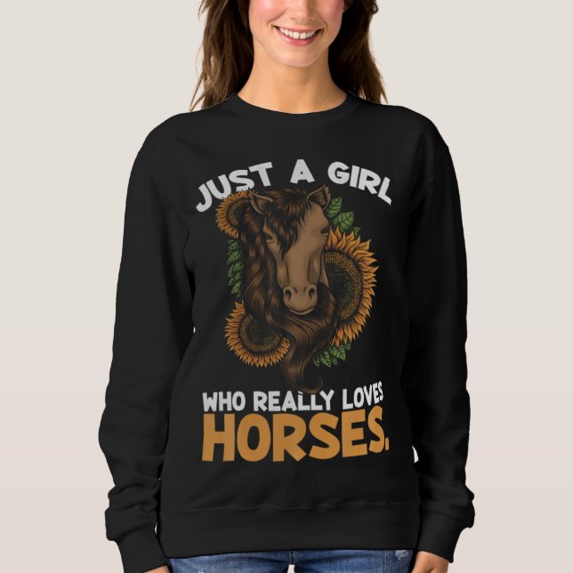 Just A Girl Loves Horses Equestrian Sunflower Farm T Shirt (Framsida)