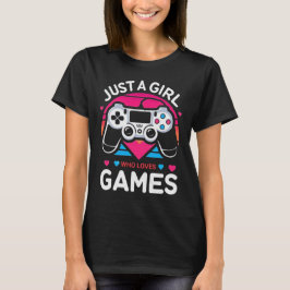 Just A Girl Who Love Games Pink & Blue Retro Gamer T Shirt