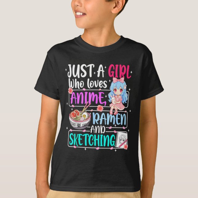 Just A Girl Who Loves Anime Ramen Sketching Japan  T Shirt (Framsida)
