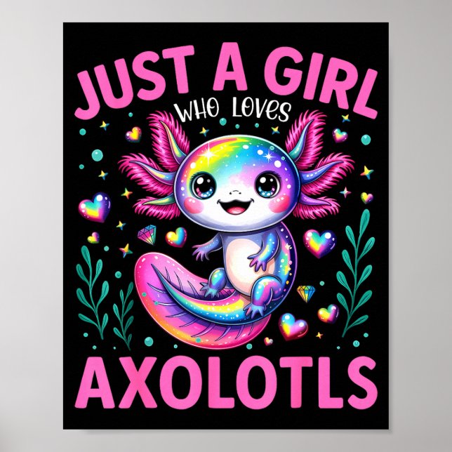 Just A Girl Who Loves Axolotls Kawaii Kids Girls  Poster (Framsidan)
