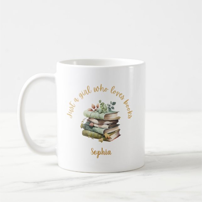Just a Girl Who Loves Books Personalized Name  Kaffemugg (Vänster)