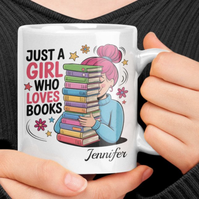 Just a Girl Who Loves Books Personalized Name Kaffemugg (Book Lover mug with name)