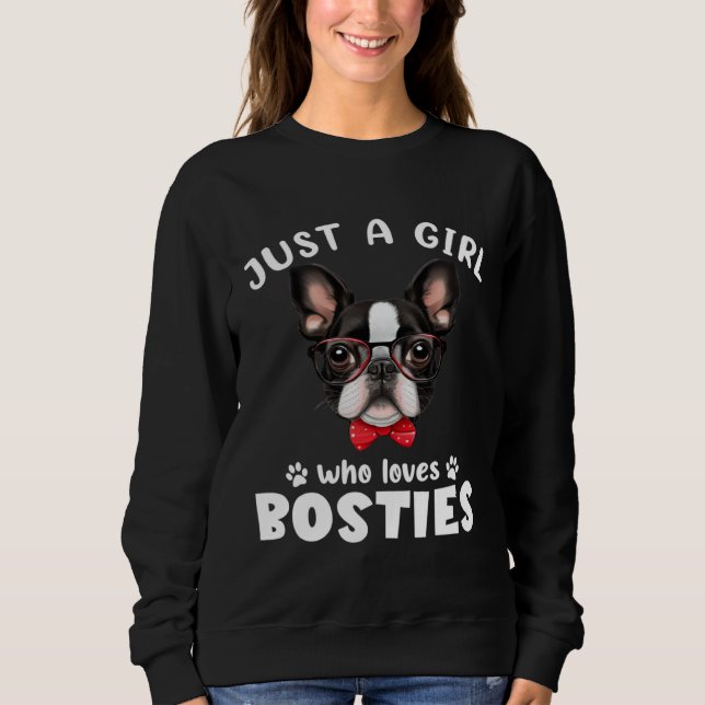 Just a Girl Who Loves Bosties Boston Terrier Dog T Shirt (Framsida)