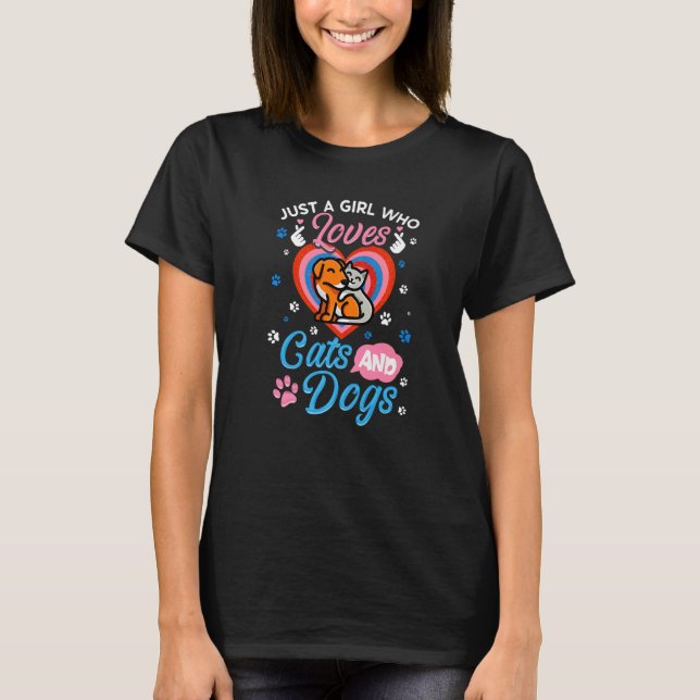 Just a Girl who Loves Cats and Dogs Premium T Shirt (Framsida)