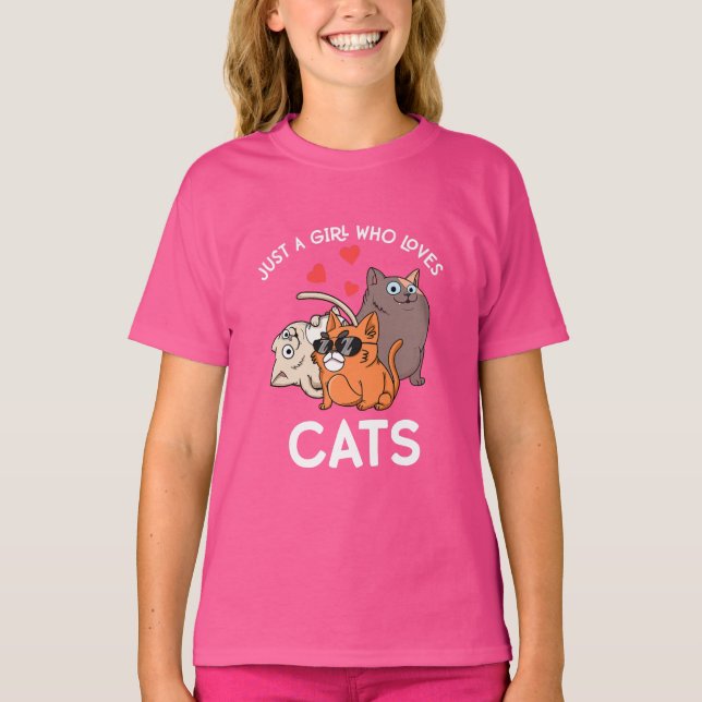 Just A Girl Who Loves Cats Kids Women Cat T Shirt (Framsida)