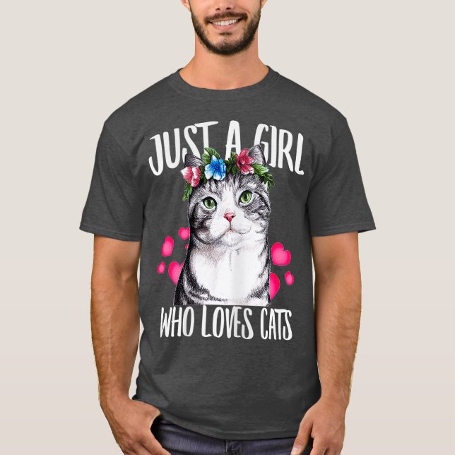 Just A Girl Who Loves Cats Lover Dad Mom Boy T Shirt (Framsida)