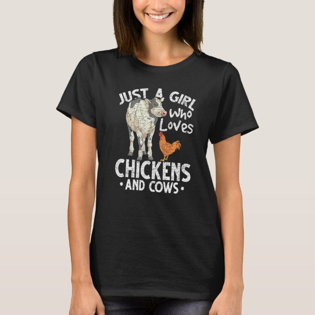 Just A Girl Who Loves Chickens And Cows Farm Anima T Shirt (Framsida)