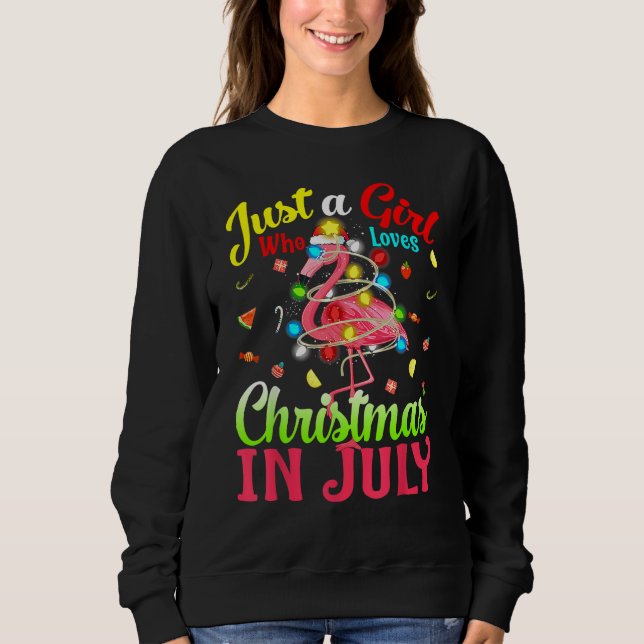 Just A Girl Who Loves Christmas In July Flamingo T Shirt (Framsida)