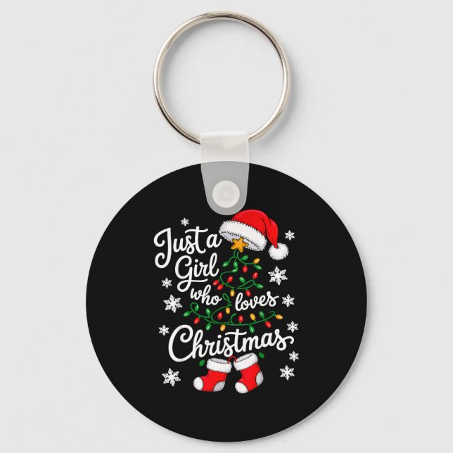 Just A Girl Who Loves Christmas Tree Xmas  Nyckelring (Framsida)