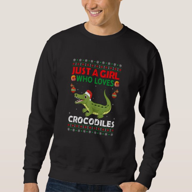 Just A Girl Who Loves Crocodiles Matching Christma Lång Ärmad Tröja (Framsida)