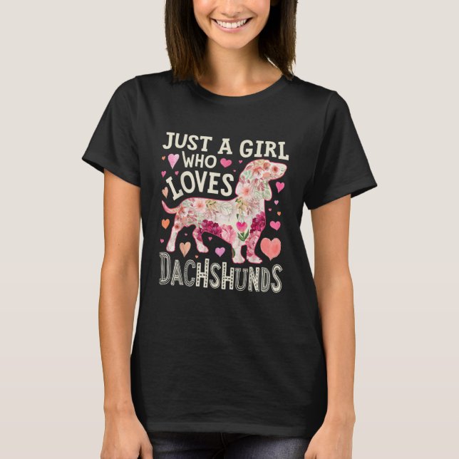 Just A Girl Who Loves Dachshunds Dog Silhouette T Shirt (Framsida)