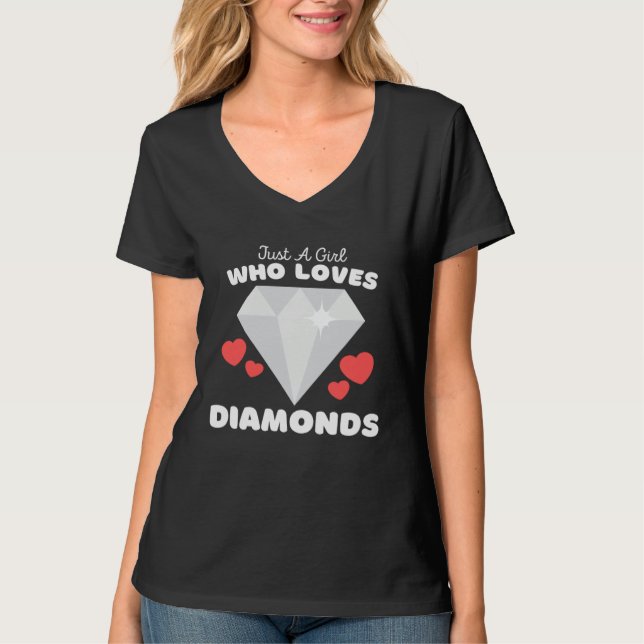 Just A Girl Who Loves Diamonds  Cute Girls Jewelry T Shirt (Framsida)