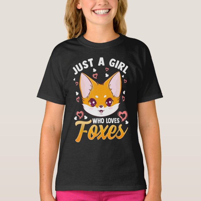 Just A Girl Who Loves Foxes Kids Girls Cute Fox T Shirt (Framsida)