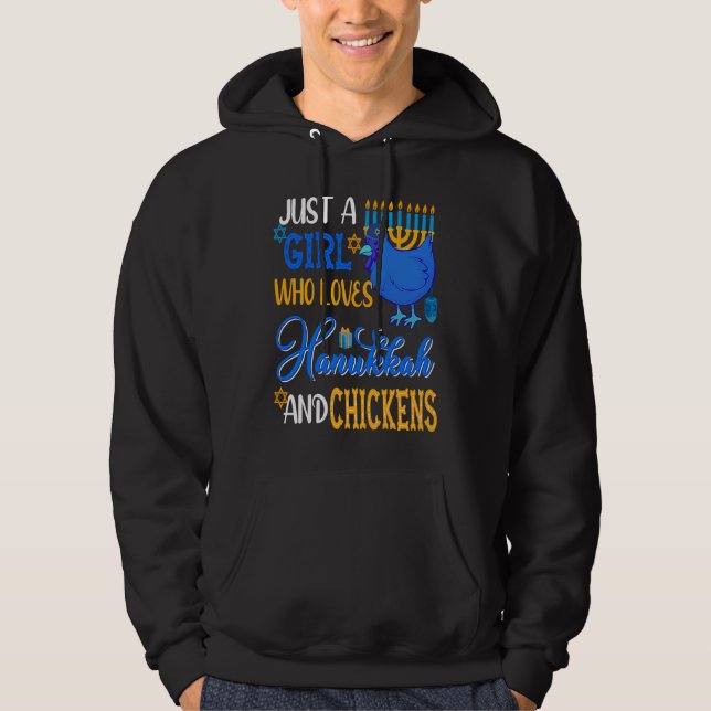 Just A Girl Who Loves Hanukkah And Chickens Menora Hoodie (Framsida)