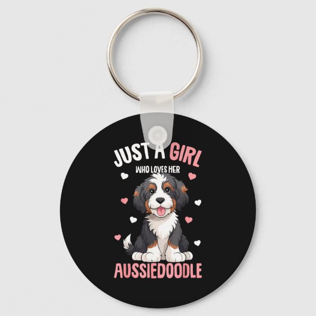 Just A Girl Who Loves Her Aussiedoodle Aussie Dood Nyckelring (Framsida)