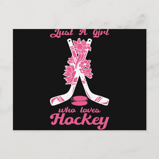 Just A Girl Who Loves Hockey Stick Puck Sport Vykort (Framsida)