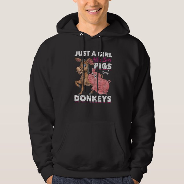 Just A Girl Who Loves Pigs And Donkeys Farm Animal Hoodie (Framsida)