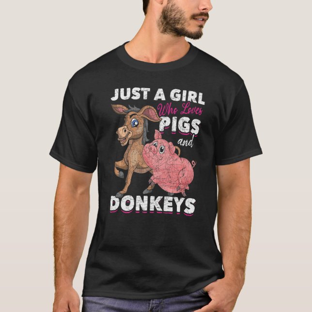 Just A Girl Who Loves Pigs And Donkeys Farm Animal T Shirt (Framsida)