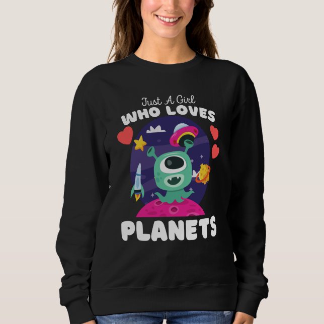 Just A Girl Who Loves Planets Cute Space & Aliens  T Shirt (Framsida)