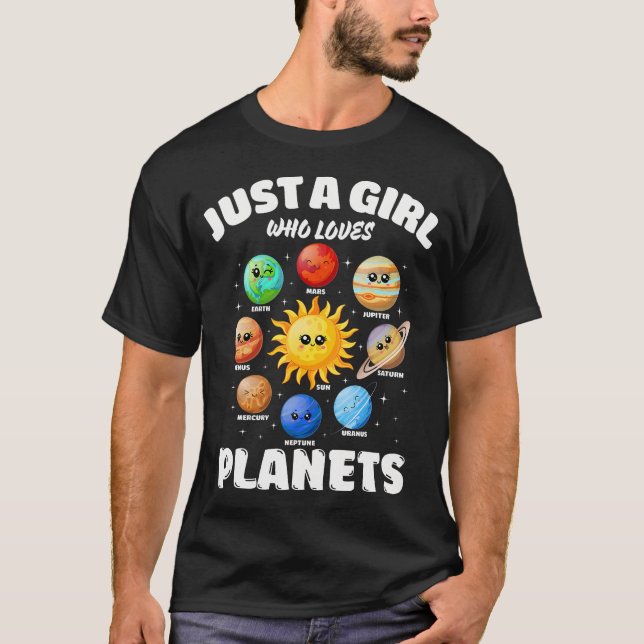 Just A Girl Who Loves Planets Solar Space Science  T Shirt (Framsida)