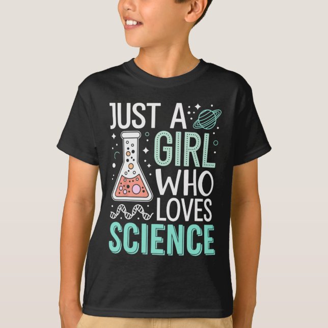Just A Girl Who Loves Science Back To School Kids  T Shirt (Framsida)