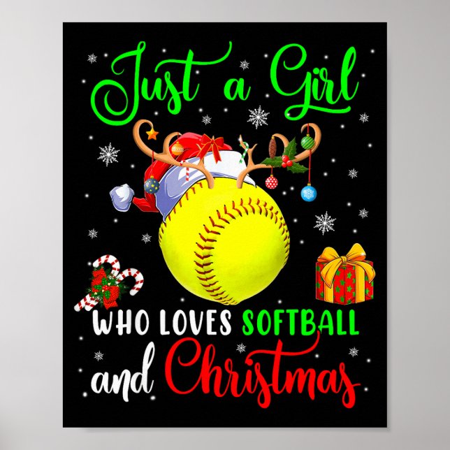 Just A Girl Who Loves Softball And Christmas Santa Poster (Framsidan)