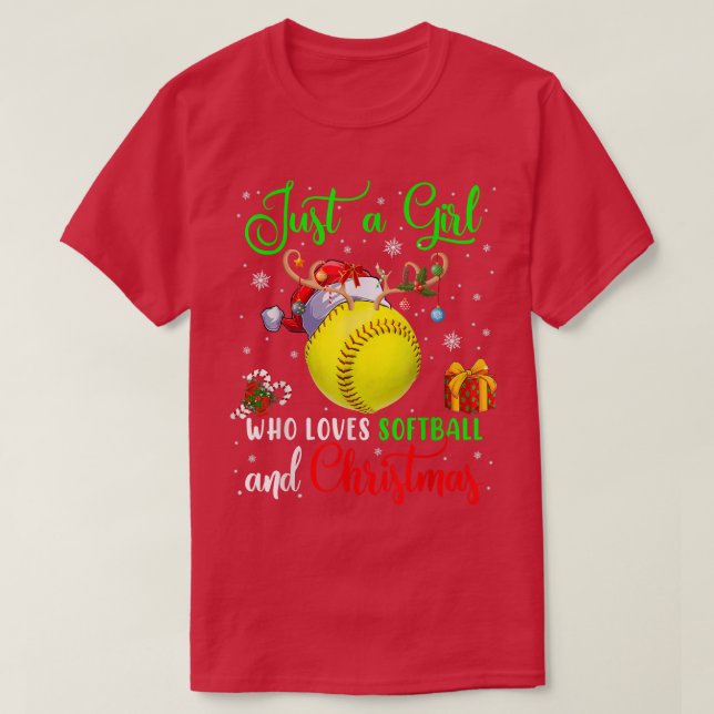 Just A Girl Who Loves Softball And Christmas Santa T Shirt (Design framsida)