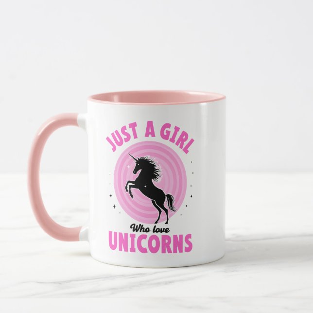 Just a Girl Who Loves Unicorns Mug • Cute Pink Mugg (Vänster)