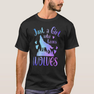 Just A Girl Who Loves Wolves  Wolf Moon Vintage Gr T Shirt