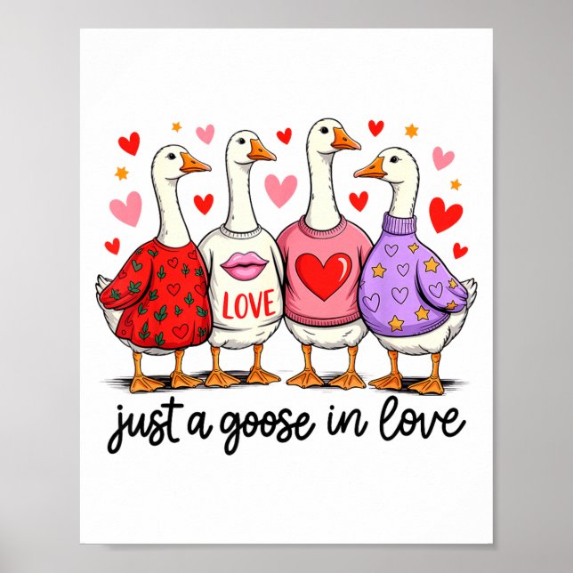 Just A Goose In Love Cute Valentine Coquette Bow G Poster (Framsidan)