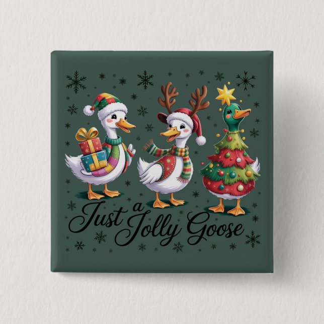 Just A Jolly Goose Patchwork Christmas Duck Funny  Knapp (Framsida)