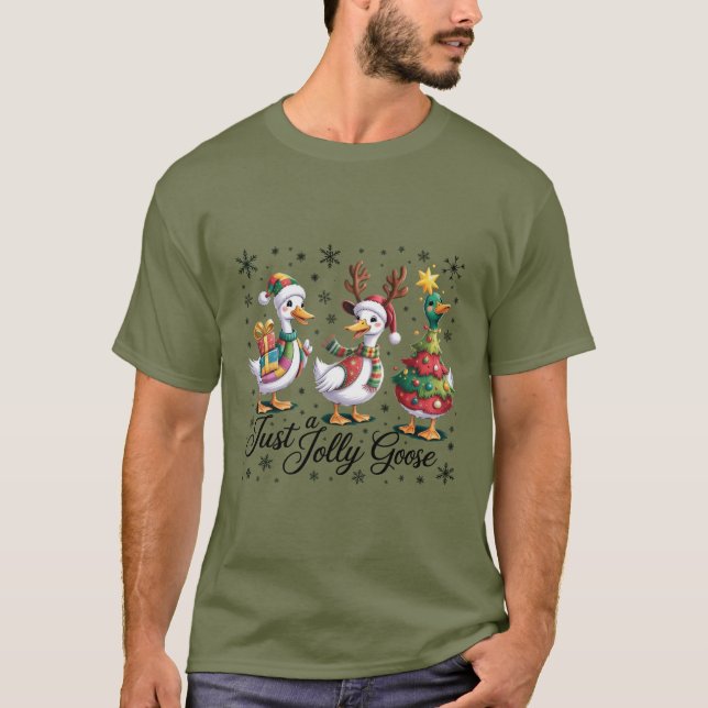 Just A Jolly Goose Patchwork Christmas Duck Funny  T Shirt (Framsida)