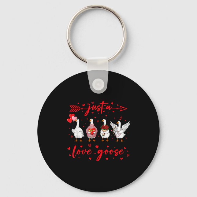 Just A Love Goose Funny Valentine Cute Goose For W Nyckelring (Framsida)