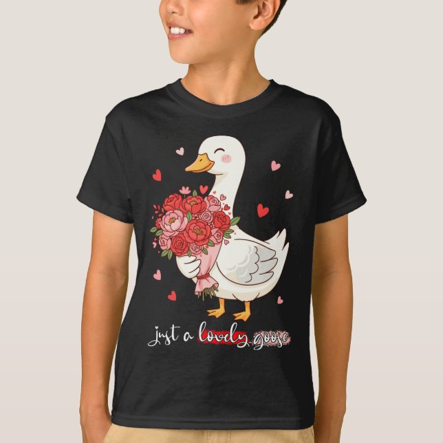 Just A Lovely Goose Bouquet Roses Floral Valentine T Shirt (Framsida)