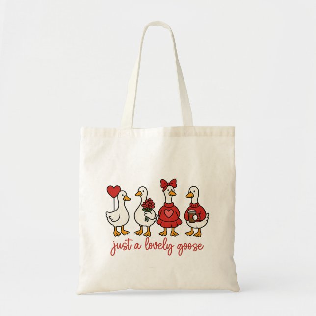 Just a Lovely Goose Cute Goose Tote Bag Tygkasse (Framsidan)