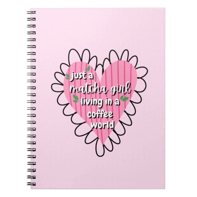 Just a Matcha Girl Heart Aesthetic – Pink Cute  Anteckningsbok (Framsidan)