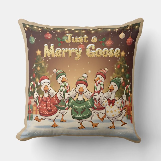 Just a Merry Goose | Funny Christmas Goose Design Kudde (Framsida)