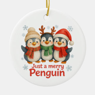 Just a Merry Penguin Christmas Card – Cute Holiday Julgransprydnad Keramik