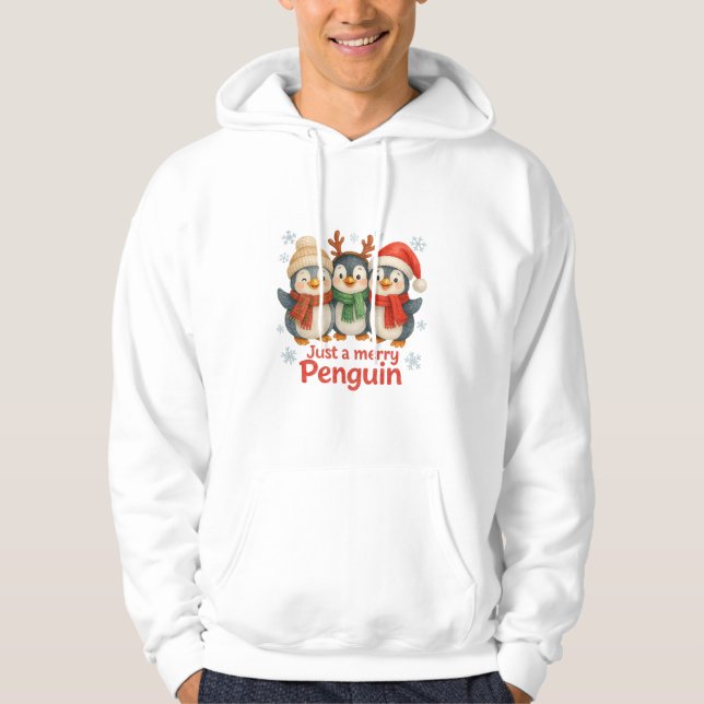 Just a Merry Penguin Christmas Hoodie (Framsida)