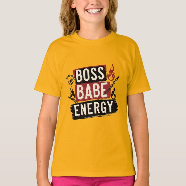 Just a Teen with Boss Babe Energy T Shirt (Framsida)