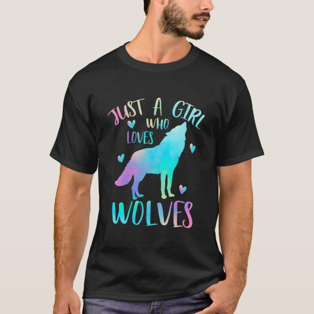 Just A Who Loves Wolves Watercolor Wolf T Shirt (Framsida)