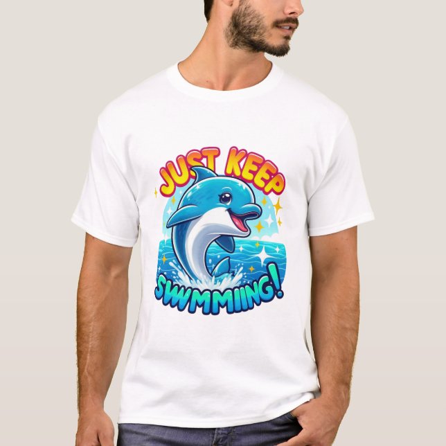 Just Behålla Swimming Dolphin T Shirt (Framsida)