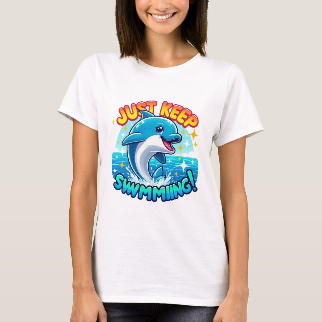 Just Behålla Swimming Dolphin T Shirt (Framsida)